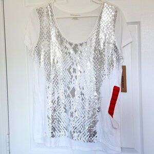 DKNY JEANS DESIGNER TOP, BRAND NEW, SILVER DESIGN